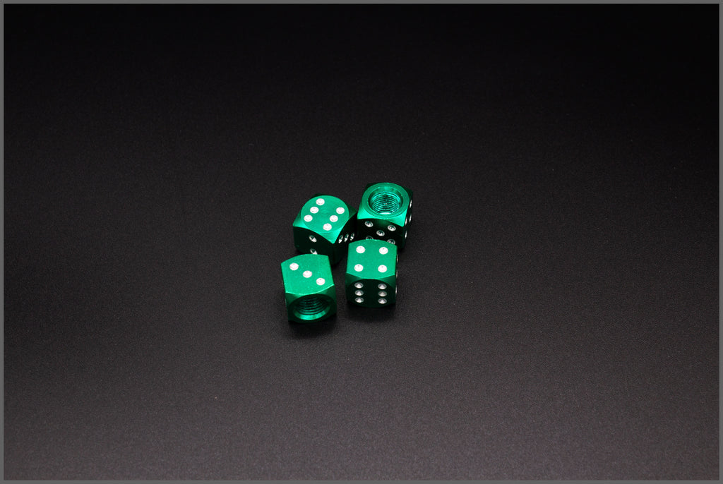 Brand New 4PCS GREEN Dice Tire/Wheel Stem Air Valve CAPS Covers Set Universal Fitment