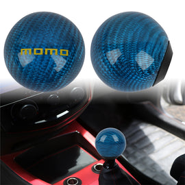Brand New Universal Momo Car Gear Shift Knob Round Ball Shape Blue Real Carbon Fiber M8 M10 M12