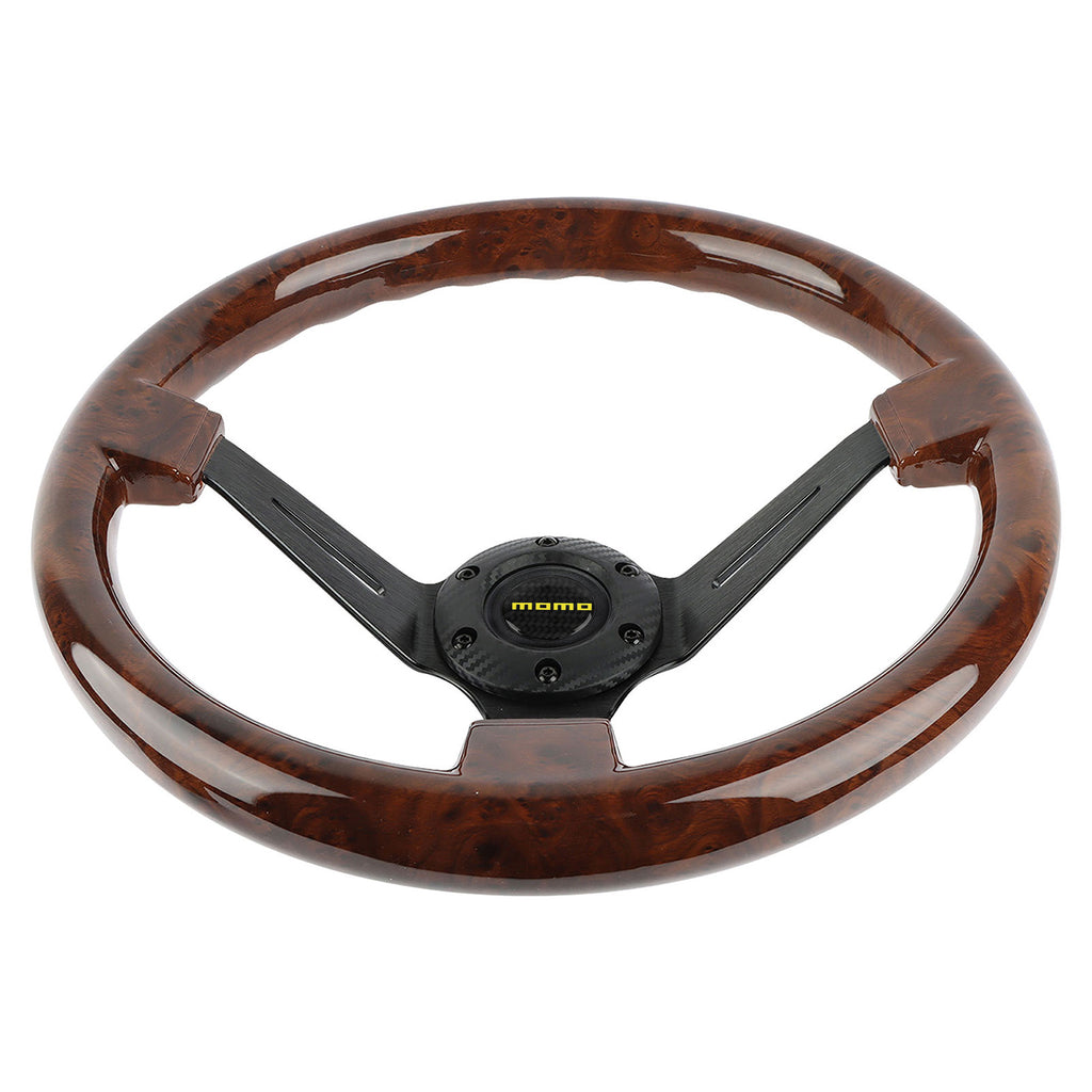 Brand New 350mm 14" Universal Momo Deep Dish Dark Wood ABS Racing Steering Wheel Black Spoke