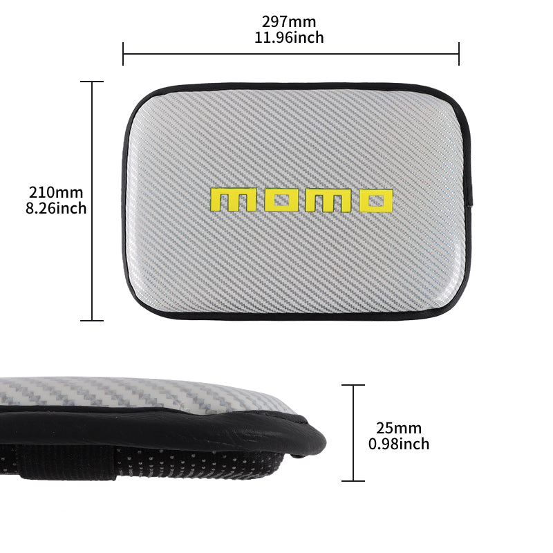 BRAND NEW UNIVERSAL MOMO CARBON FIBER SILVER Car Center Console Armrest Cushion Mat Pad Cover