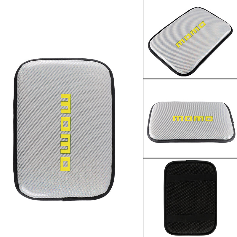 BRAND NEW UNIVERSAL MOMO CARBON FIBER SILVER Car Center Console Armrest Cushion Mat Pad Cover