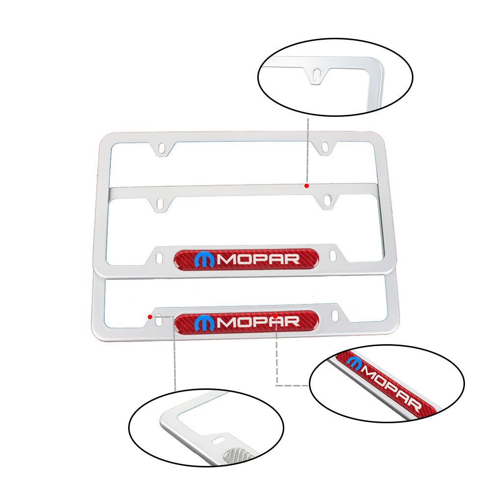 Brand New Universal 2PCS MOPAR Silver Metal License Plate Frame