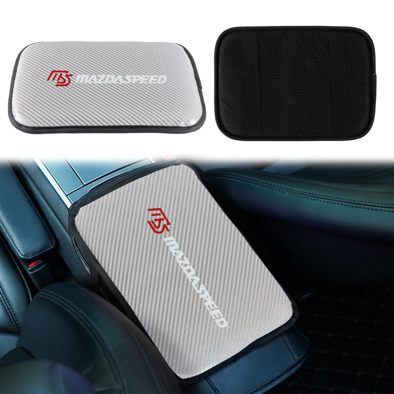 BRAND NEW UNIVERSAL MAZDASPEED CARBON FIBER SILVER Car Center Console Armrest Cushion Mat Pad Cover