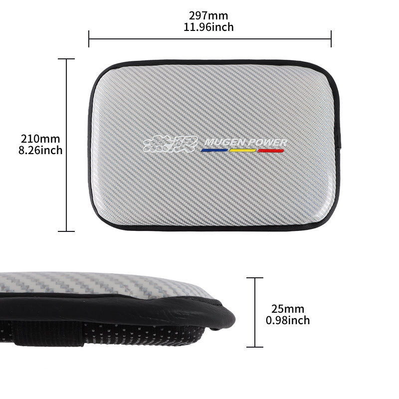 BRAND NEW UNIVERSAL MUGEN CARBON FIBER SILVER Car Center Console Armrest Cushion Mat Pad Cover