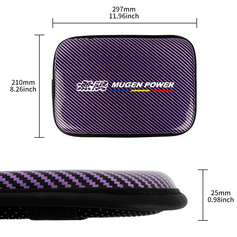 BRAND NEW UNIVERSAL MUGEN CARBON FIBER PURPLE Car Center Console Armrest Cushion Mat Pad Cover