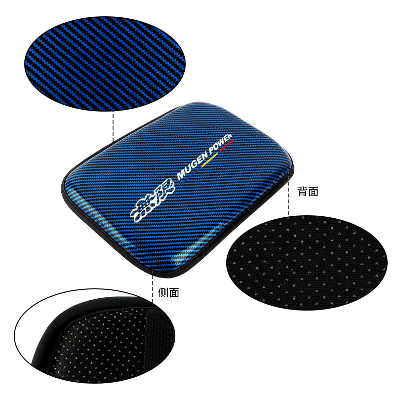 BRAND NEW UNIVERSAL MUGEN CARBON FIBER BLUE Car Center Console Armrest Cushion Mat Pad Cover