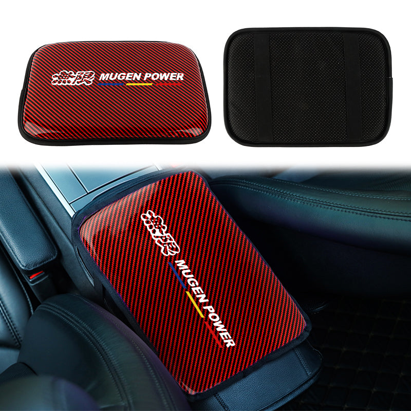 BRAND NEW UNIVERSAL MUGEN CARBON FIBER RED Car Center Console Armrest Cushion Mat Pad Cover
