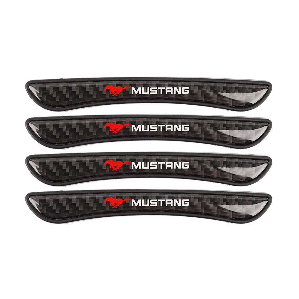 Brand New 4PCS Mustang Real Carbon Fiber Anti Scratch Badge Car Door Handle Cover Trim