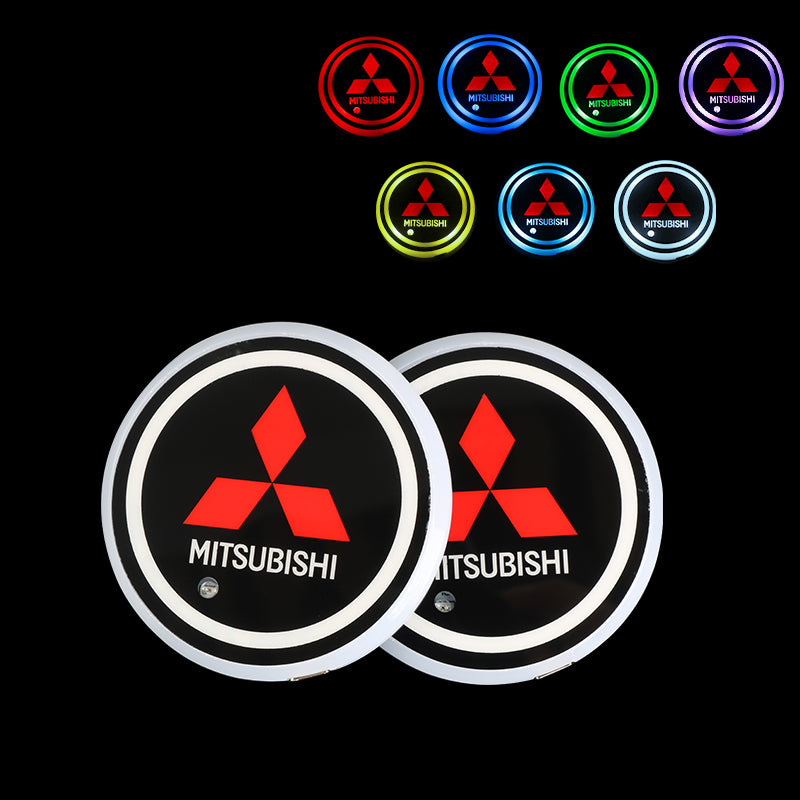 BRAND NEW UNIVERSAL V2 2PCS MITSUBISHI Switchable Seven Colorful LED Car Cup Holder Mat Coaster Pad