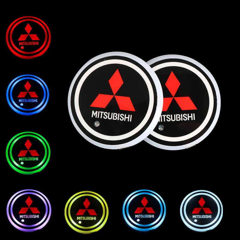BRAND NEW UNIVERSAL V2 2PCS MITSUBISHI Switchable Seven Colorful LED Car Cup Holder Mat Coaster Pad