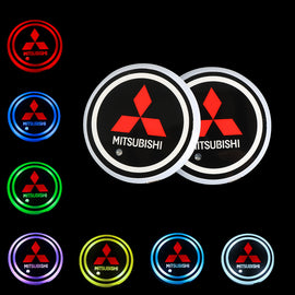BRAND NEW UNIVERSAL V2 2PCS MITSUBISHI Switchable Seven Colorful LED Car Cup Holder Mat Coaster Pad