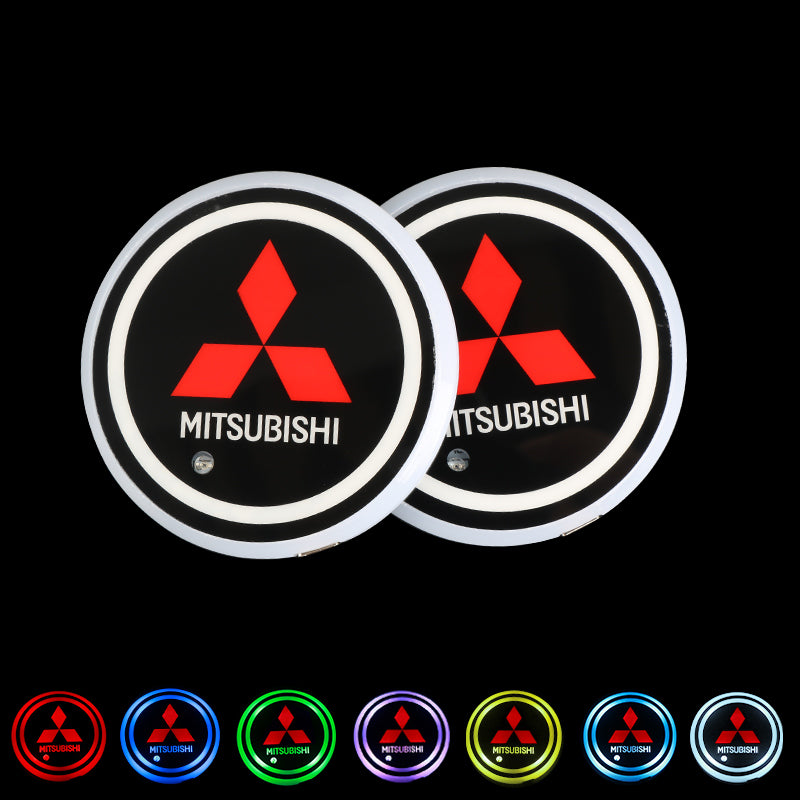BRAND NEW UNIVERSAL V2 2PCS MITSUBISHI Switchable Seven Colorful LED Car Cup Holder Mat Coaster Pad