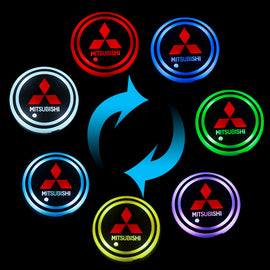 BRAND NEW UNIVERSAL V2 2PCS MITSUBISHI Switchable Seven Colorful LED Car Cup Holder Mat Coaster Pad