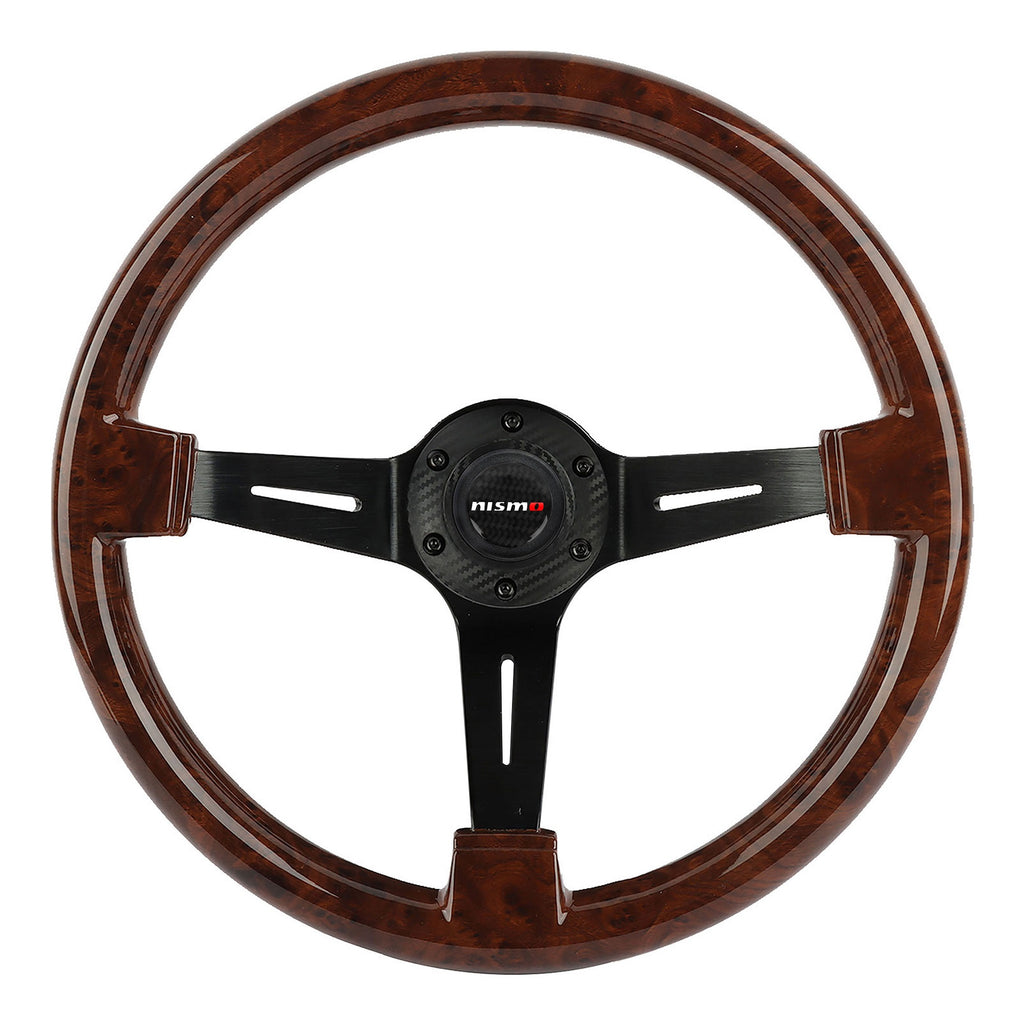 Brand New 350mm 14" Universal Nismo Deep Dish Dark Wood ABS Racing Steering Wheel Black Spoke