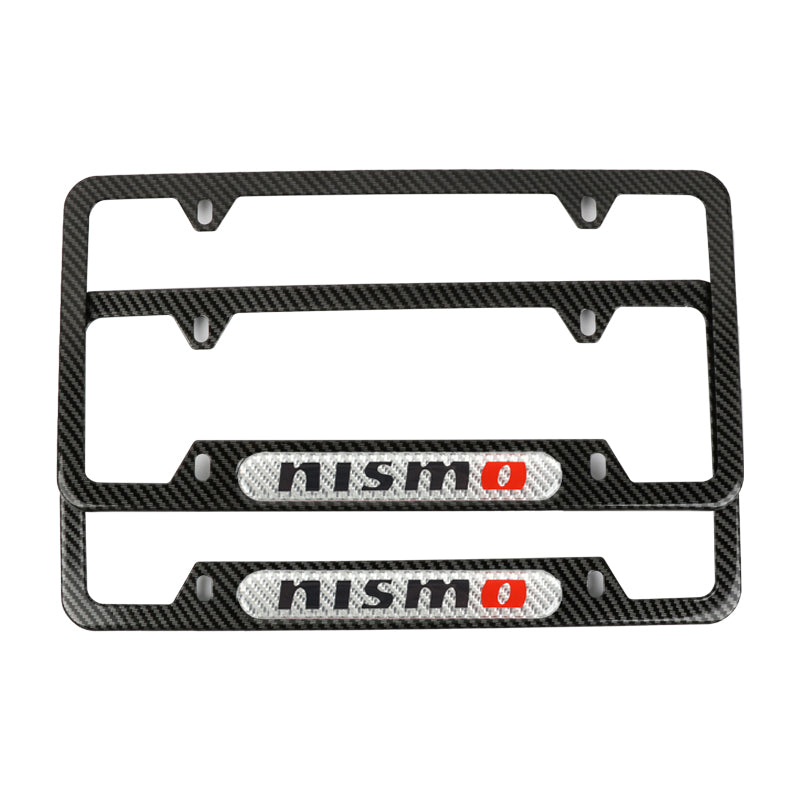 Brand New Universal 2PCS Nismo Carbon Fiber Look Metal License Plate Frame