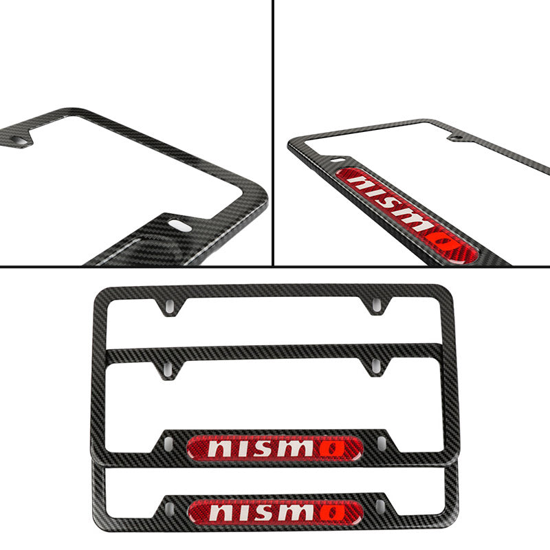 Brand New Universal 2PCS Nismo Carbon Fiber Look Metal License Plate Frame