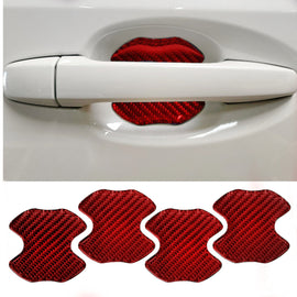 BRAND NEW UNIVERSAL 4PCS REAL CARBON FIBER RED ANTI-SCRATCH DOOR HANDLE PROTECTOR