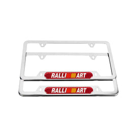 Brand New Universal 2PCS RALLIART Chrome Metal License Plate Frame