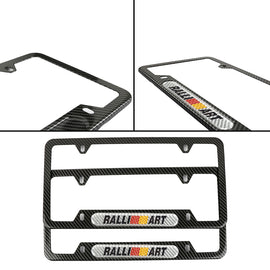 Brand New Universal 2PCS Ralliart Carbon Fiber Look Metal License Plate Frame