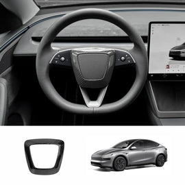 BRAND NEW 2025-2026 Tesla Model Y Juniper Real Carbon Fiber Steering Wheel Airbag Center Trim Cover