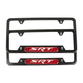 Brand New Universal 2PCS SRT Carbon Fiber Look Metal License Plate Frame