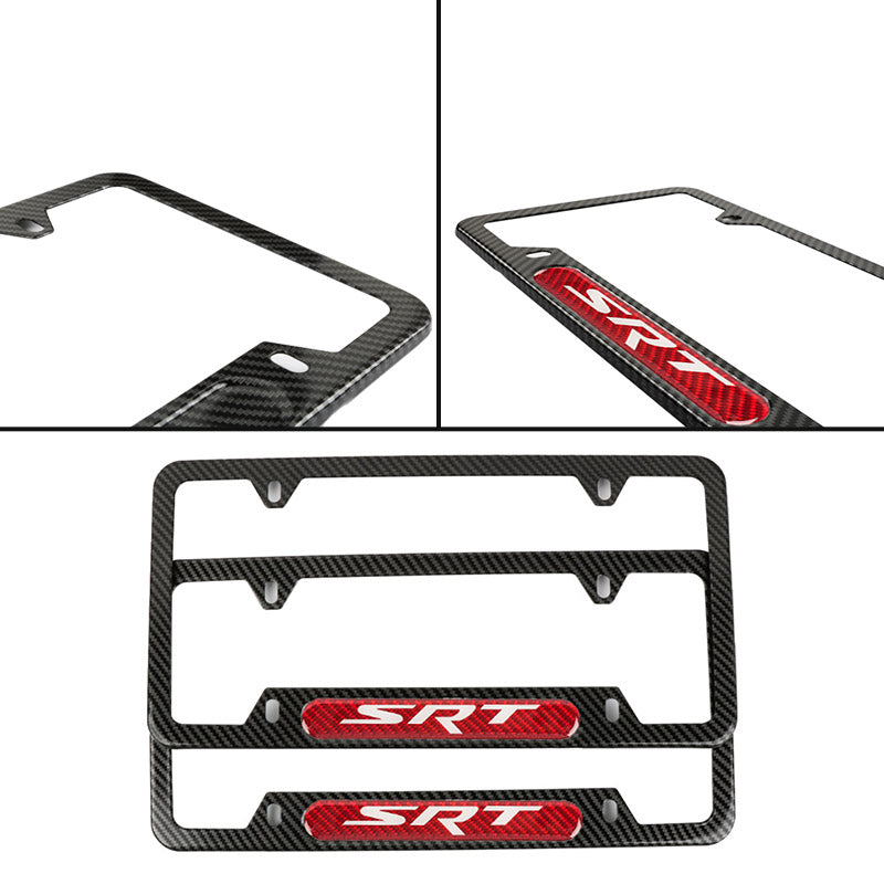 Brand New Universal 2PCS SRT Carbon Fiber Look Metal License Plate Frame