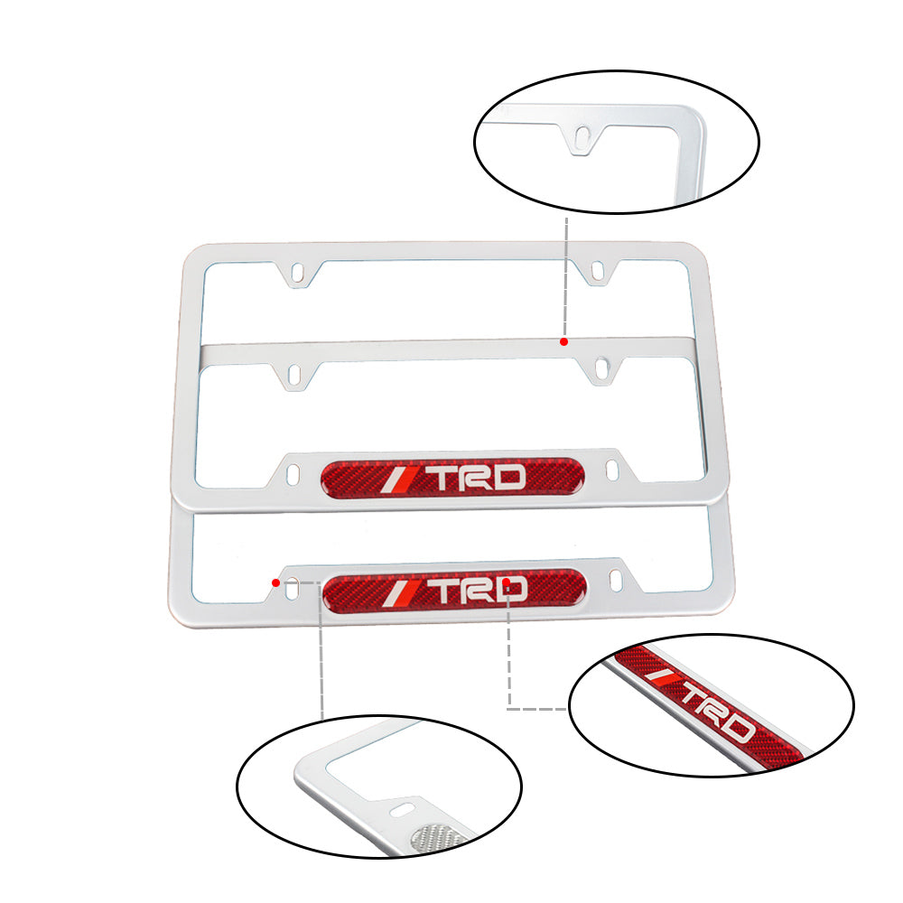 Brand New Universal 1PCS TRD Silver Metal License Plate Frame