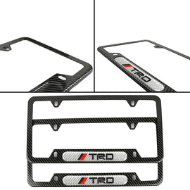 Brand New Universal 2PCS TRD Carbon Fiber Look Metal License Plate Frame