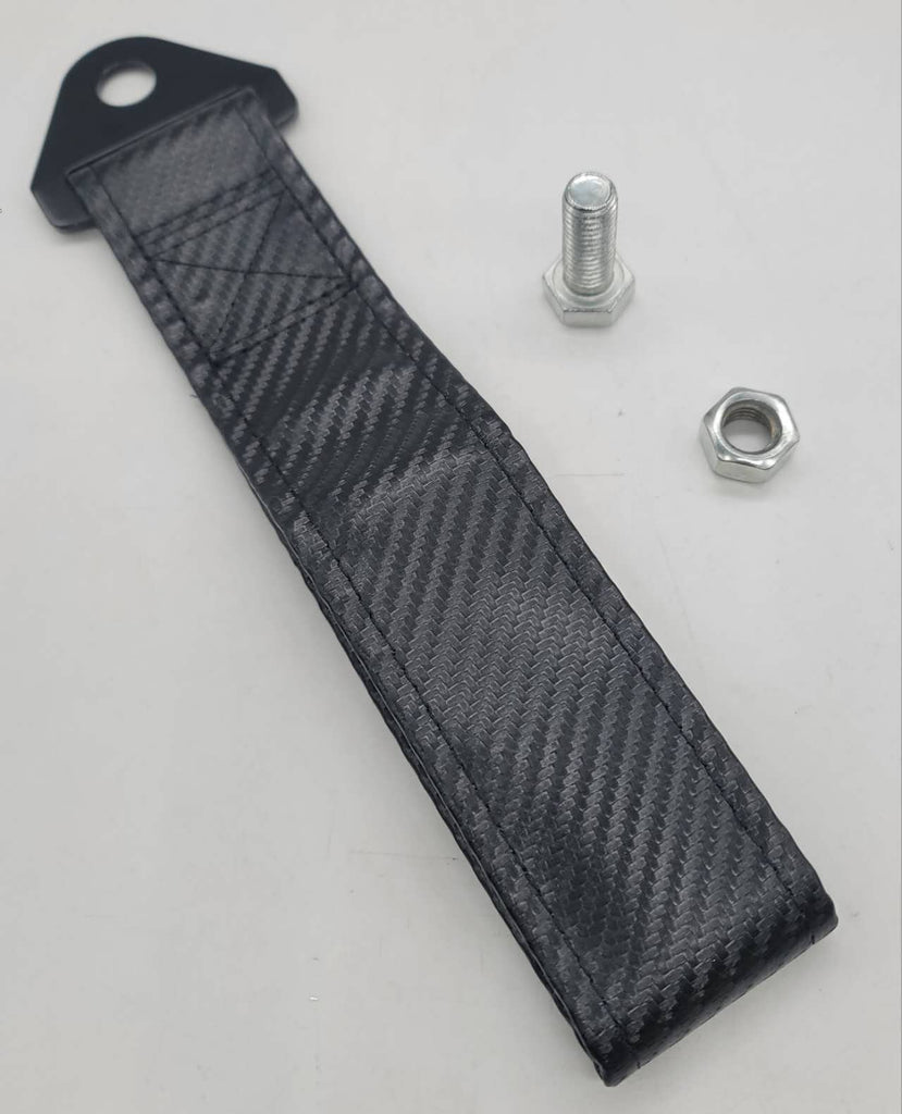 Brand New Carbon Fiber PVC High Strength Black Tow Towing Strap Hook For Front / REAR BUMPER JDM