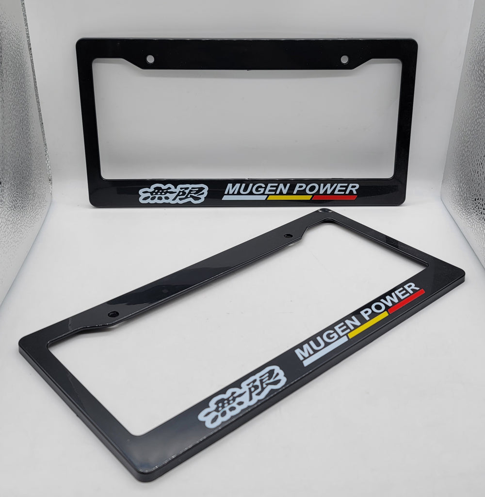 Brand New Universal 2PCS MUGEN POWER ABS Plastic Black License Plate Frame Cover