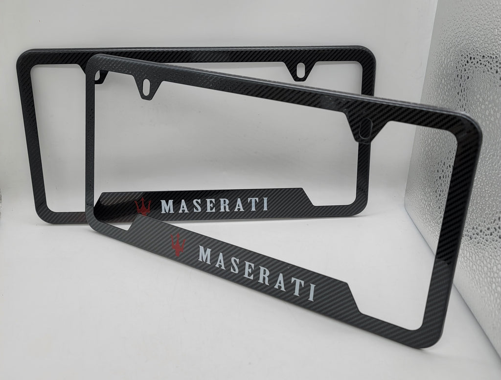 Brand New Universal 2PCS MASERATI Metal Carbon Fiber Style License Plate Frame