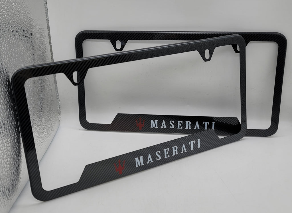 Brand New Universal 2PCS MASERATI Metal Carbon Fiber Style License Plate Frame
