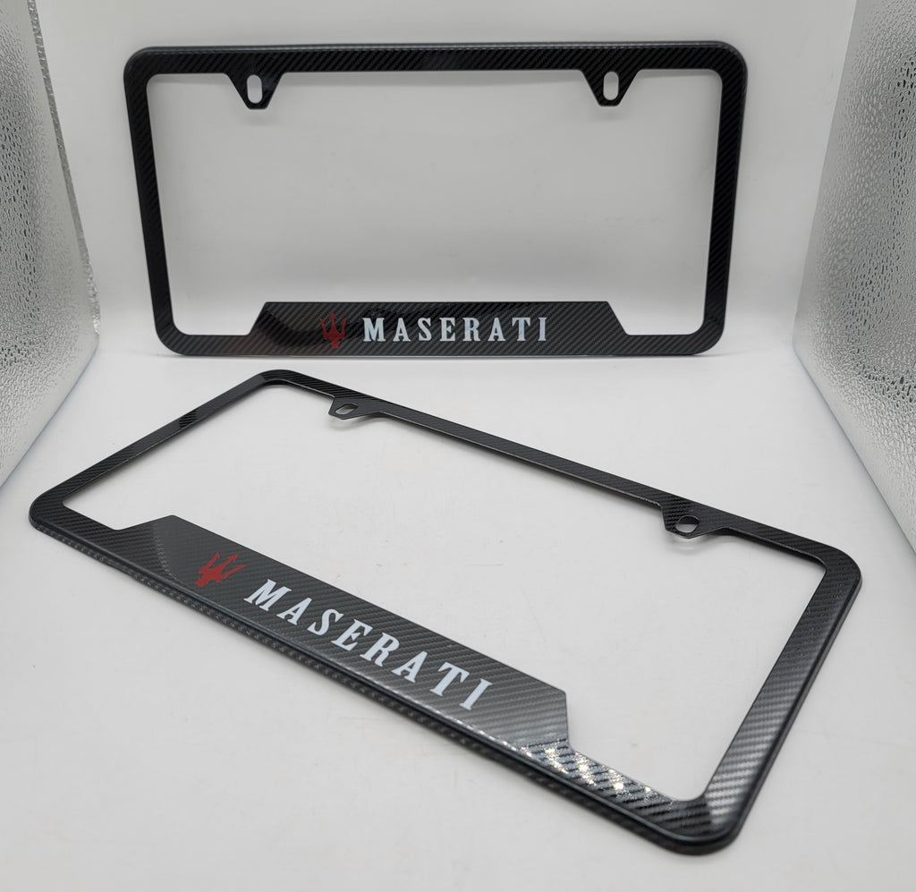 Brand New Universal 2PCS MASERATI Metal Carbon Fiber Style License Plate Frame