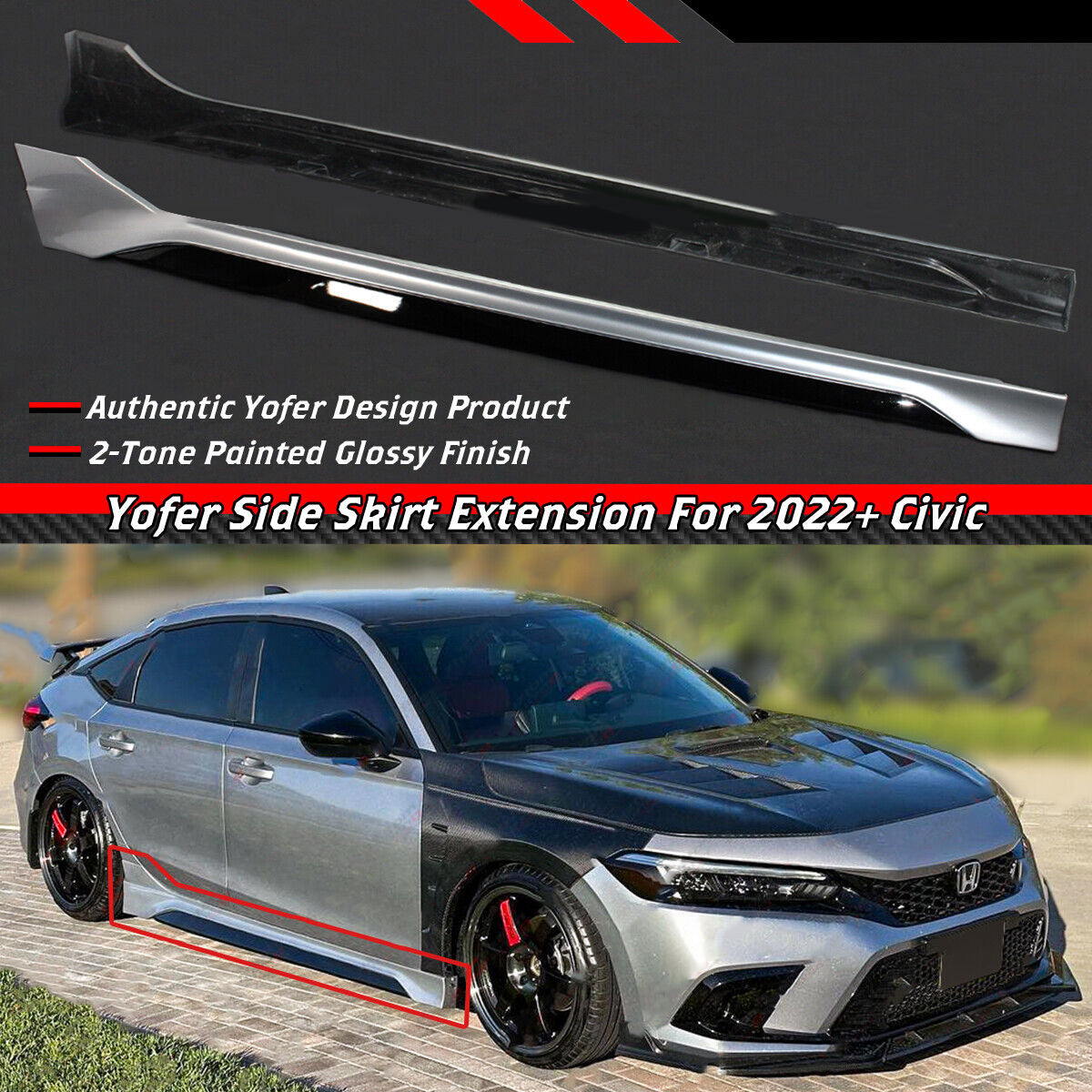 Yofer Emblems Brand New 2022-2025 Honda Civic Yofer Lunar Silver Black 2 Tone Side S ...