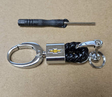 Load image into Gallery viewer, Brand New Chevrolet Small Black BV STYLE CALF Braided Leather Strap Keychain Keyring