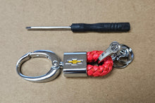 Load image into Gallery viewer, Brand New Chevrolet Small Red BV STYLE CALF Braided Leather Strap Keychain Keyring