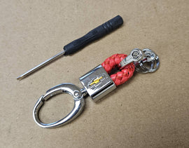 Brand New Chevrolet Small Red BV STYLE CALF Braided Leather Strap Keychain Keyring