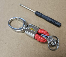 Load image into Gallery viewer, Brand New Chevrolet Small Red BV STYLE CALF Braided Leather Strap Keychain Keyring