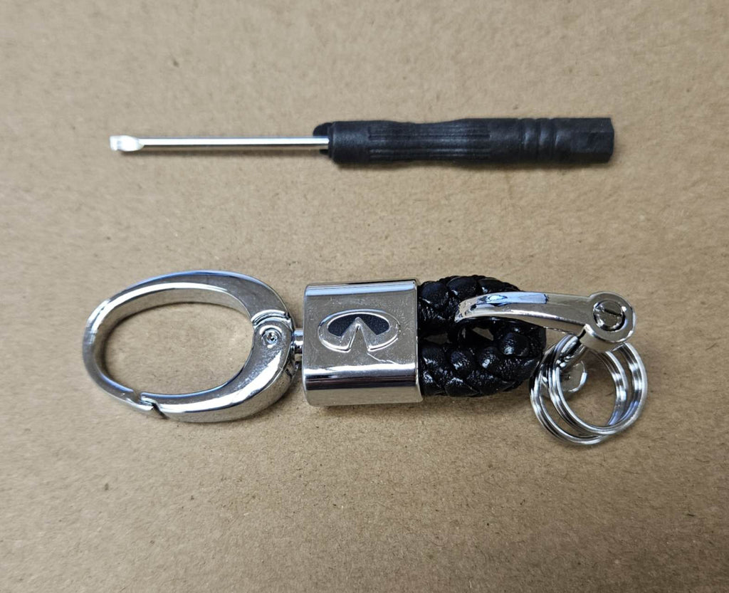 Brand New Infiniti Small Black BV STYLE CALF Braided Leather Strap Keychain Keyring