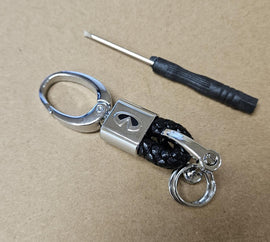 Brand New Infiniti Small Black BV STYLE CALF Braided Leather Strap Keychain Keyring
