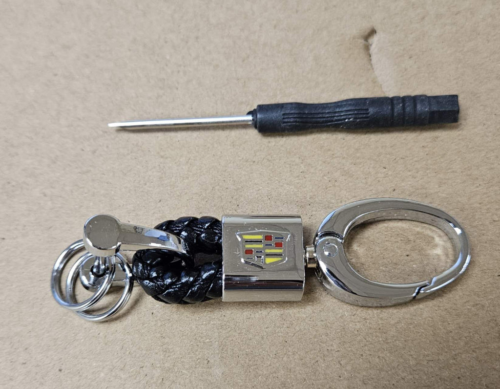 Brand New Cadillac Small Black BV STYLE CALF Braided Leather Strap Keychain Keyring