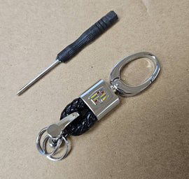 Brand New Cadillac Small Black BV STYLE CALF Braided Leather Strap Keychain Keyring