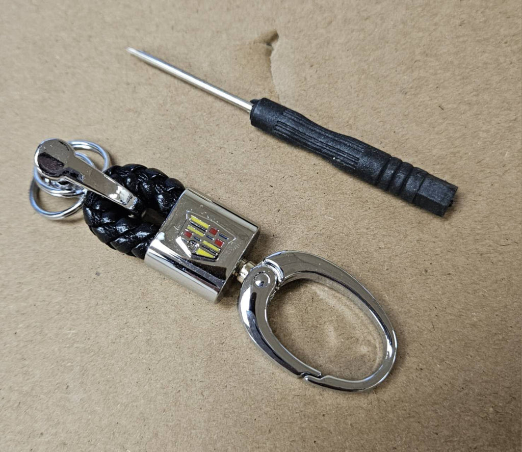 Brand New Cadillac Small Black BV STYLE CALF Braided Leather Strap Keychain Keyring