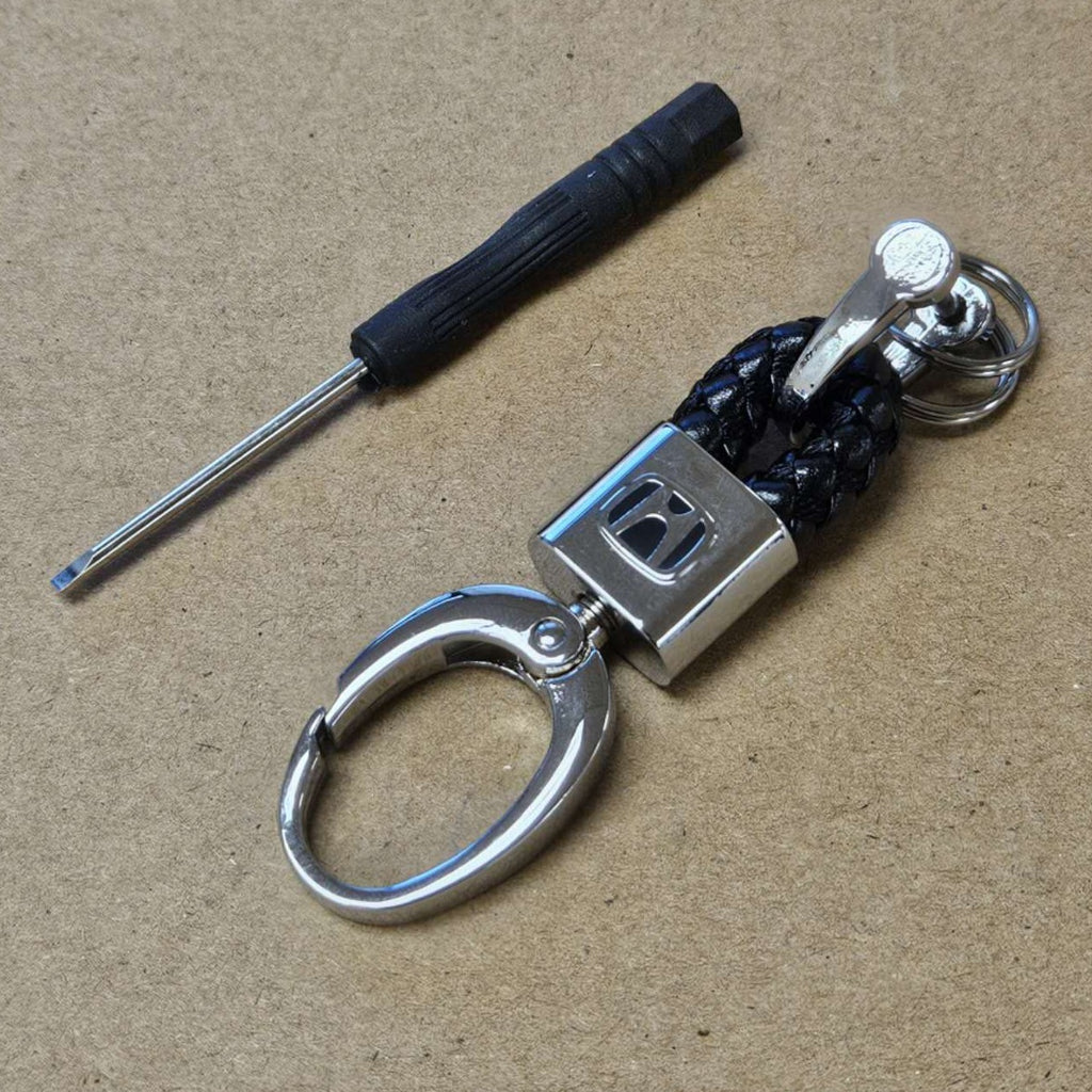 Brand New Honda Small Black BV STYLE CALF Braided Leather Strap Keychain Keyring
