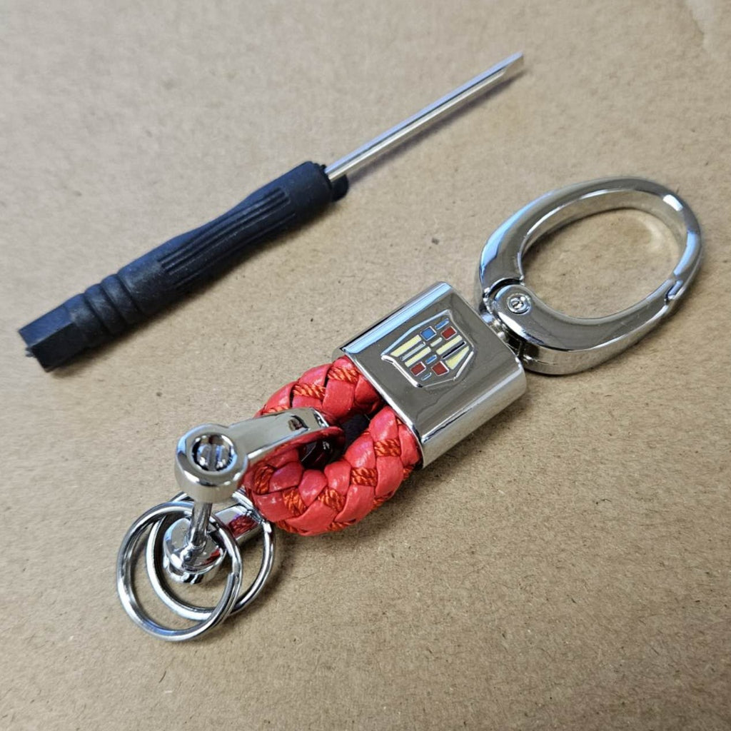 Brand New Cadillac Small Red BV STYLE CALF Braided Leather Strap Keychain Keyring