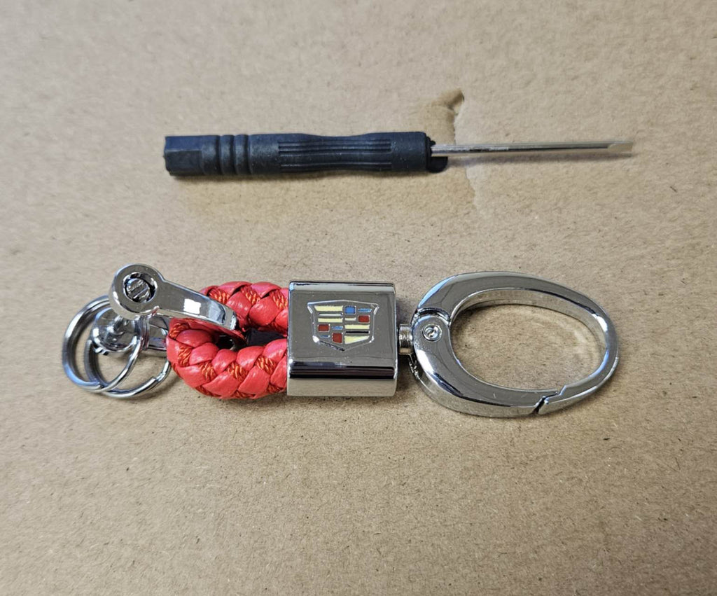 Brand New Cadillac Small Red BV STYLE CALF Braided Leather Strap Keychain Keyring