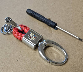 Brand New Cadillac Small Red BV STYLE CALF Braided Leather Strap Keychain Keyring
