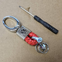 Load image into Gallery viewer, Brand New Volkswagen Small Red BV STYLE CALF Braided Leather Strap Keychain Keyring