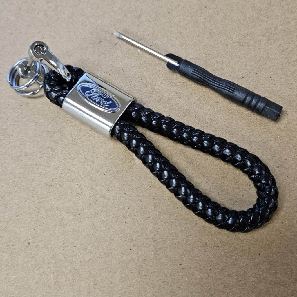 Ford Performance Keychain Brand New Ford Black BV STYLE CALF Braided Leather Strap Keychain Keyr ...