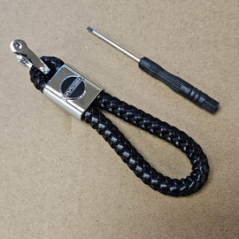 Brand New Nissan Black BV STYLE CALF Braided Leather Strap Keychain Keyring